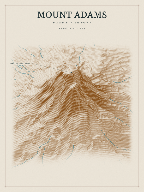Mount Adams — Red Relief print in Saffron & Slate