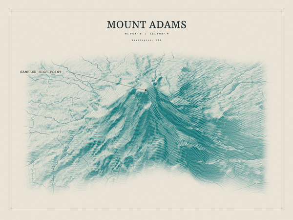 Mount Adams — Red Relief print in Alpine Teal (landscape)