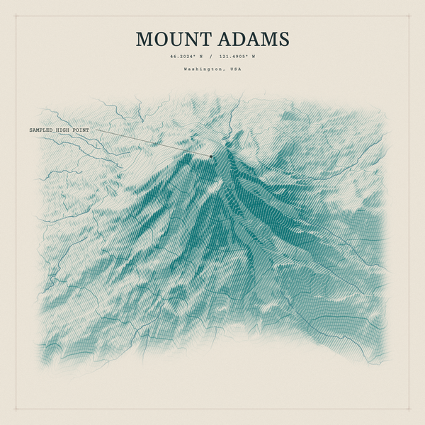 Mount Adams — Red Relief print in Alpine Teal (square)
