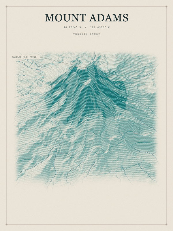 Mount Adams — Red Relief print in Alpine Teal