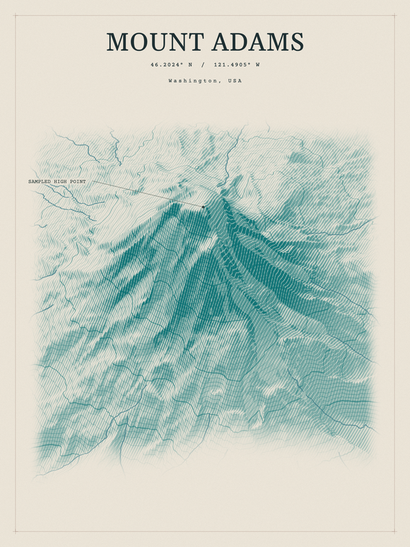 Mount Adams — Red Relief print in Alpine Teal