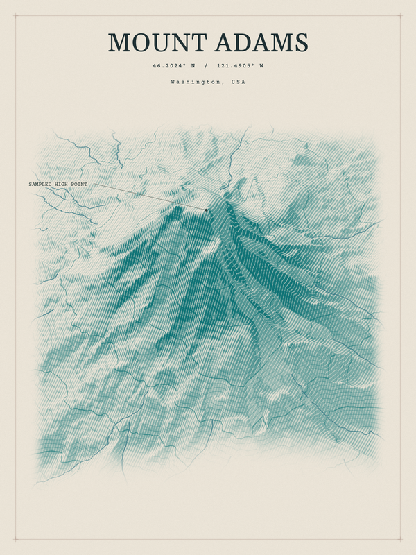 Mount Adams — Red Relief print in Alpine Teal