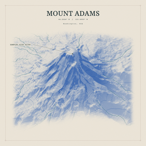 Mount Adams — Red Relief print in Ultramarine (square)