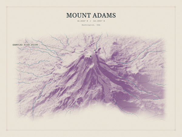 Mount Adams — Red Relief print in Plum & Clay (landscape)