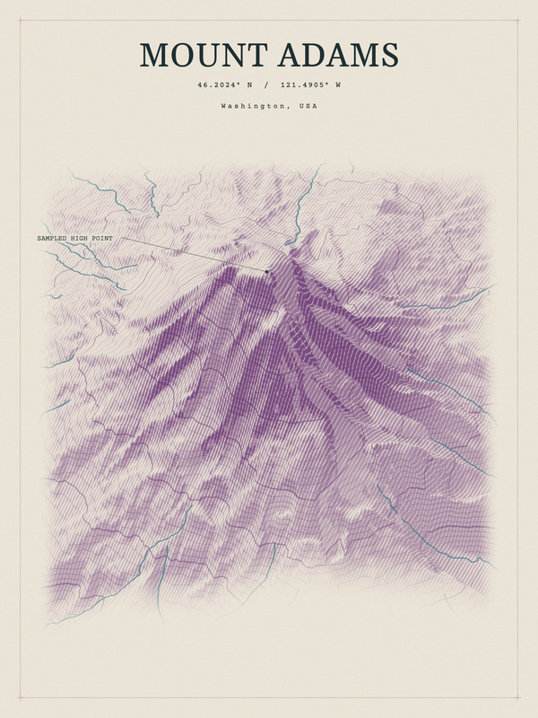 Mount Adams — Red Relief print in Plum & Clay