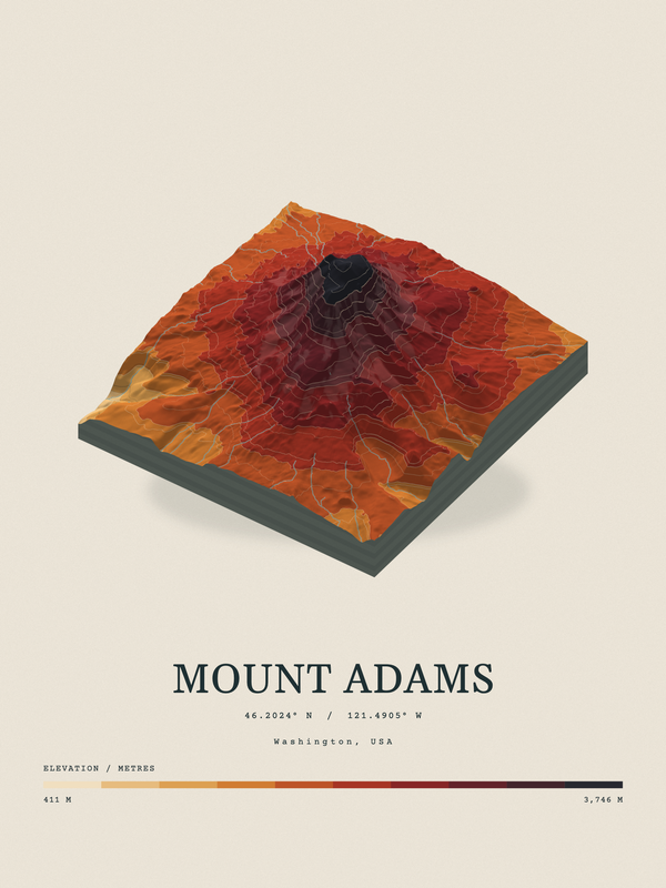 Mount Adams — Terrain Relief print in Ember & Ochre