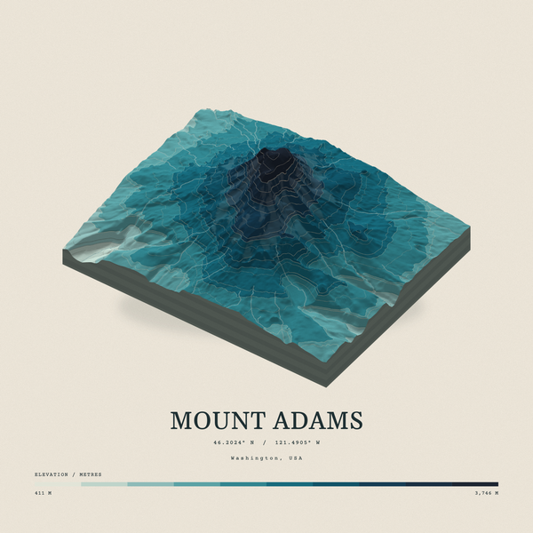 Mount Adams — Terrain Relief print in Fjord (square)