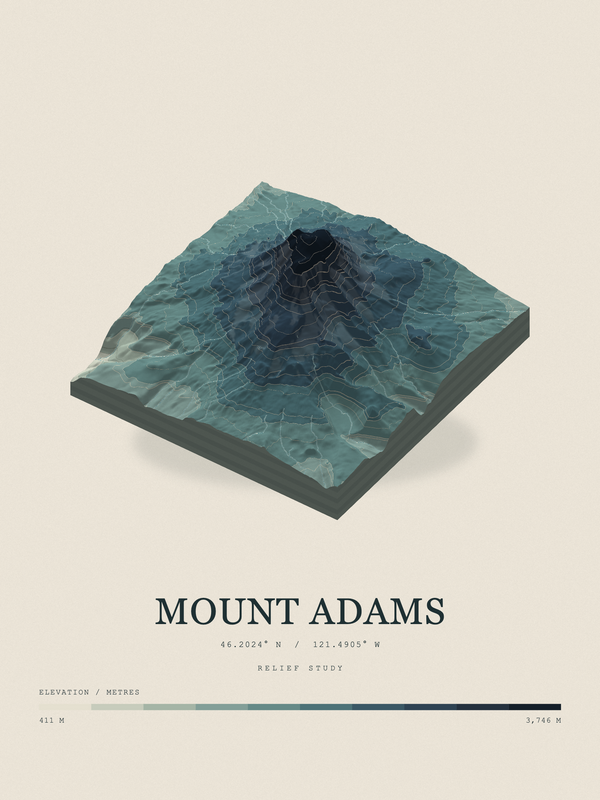 Mount Adams — Terrain Relief print in Graphite