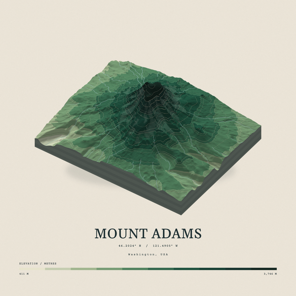Mount Adams — Terrain Relief print in Forest Floor (square)