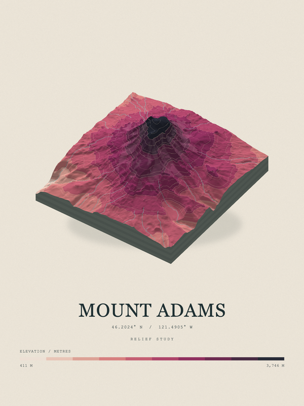 Mount Adams — Terrain Relief print in Rose & Stone