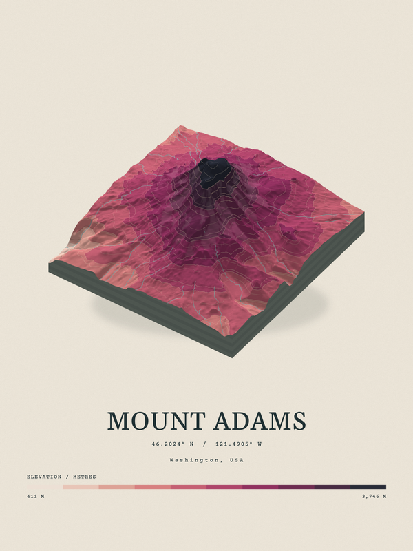 Mount Adams — Terrain Relief print in Rose & Stone