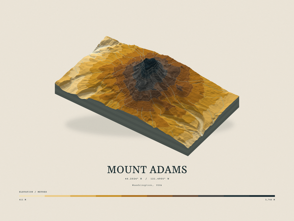 Mount Adams — Terrain Relief print in Saffron & Slate (landscape)