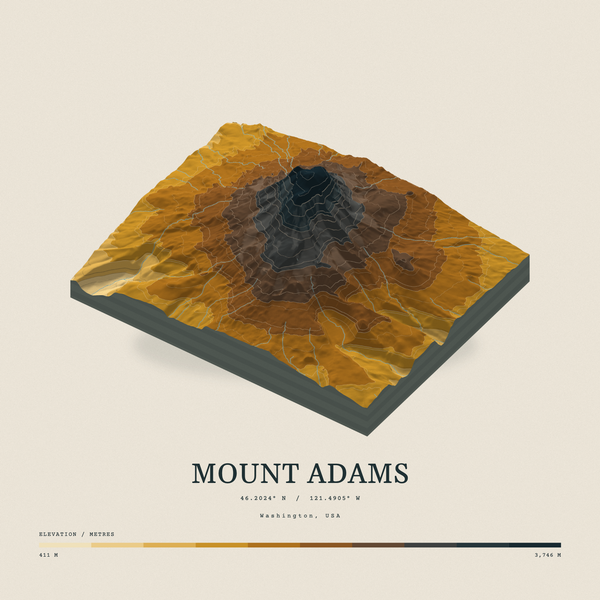 Mount Adams — Terrain Relief print in Saffron & Slate (square)