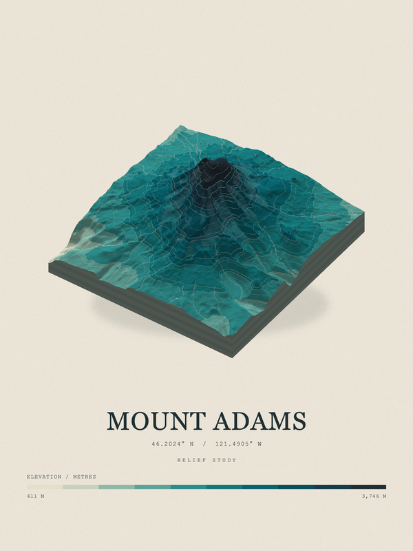 Mount Adams — Terrain Relief print in Alpine Teal