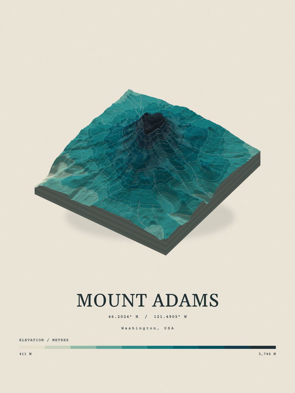 Mount Adams — Terrain Relief print in Alpine Teal