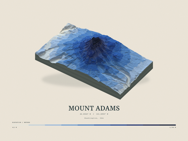 Mount Adams — Terrain Relief print in Ultramarine (landscape)