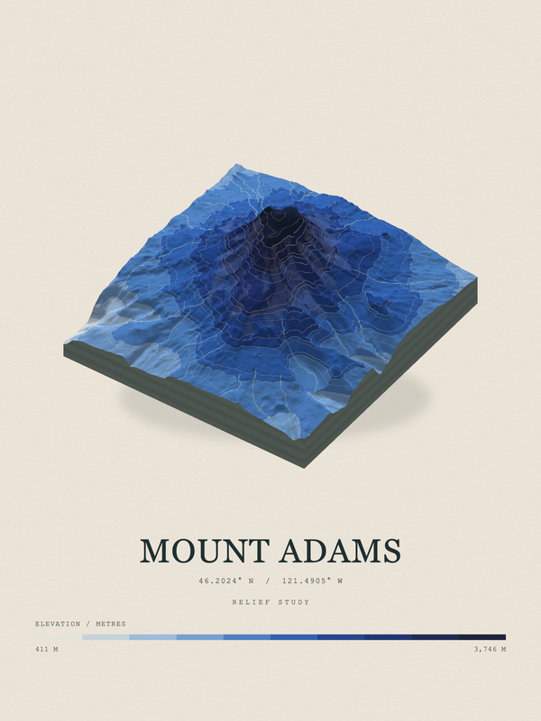 Mount Adams — Terrain Relief print in Ultramarine