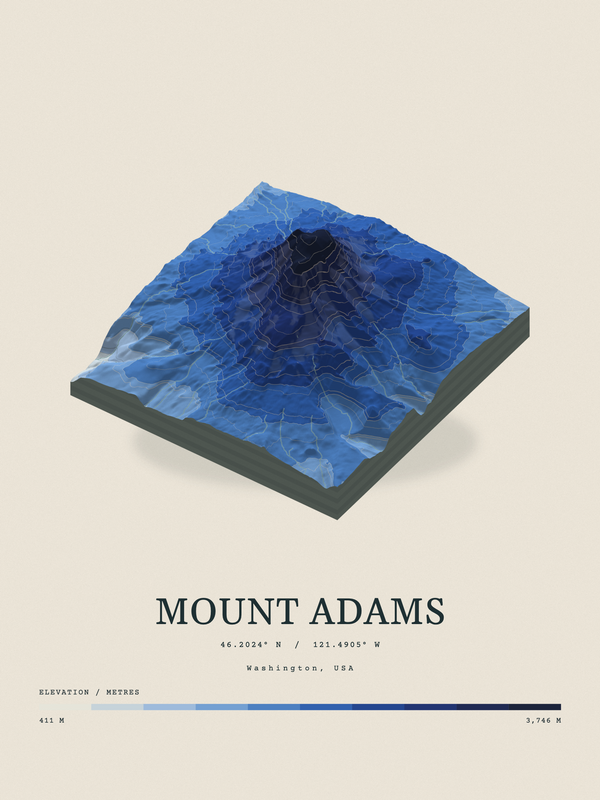 Mount Adams — Terrain Relief print in Ultramarine