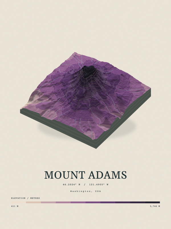Mount Adams — Terrain Relief print in Plum & Clay
