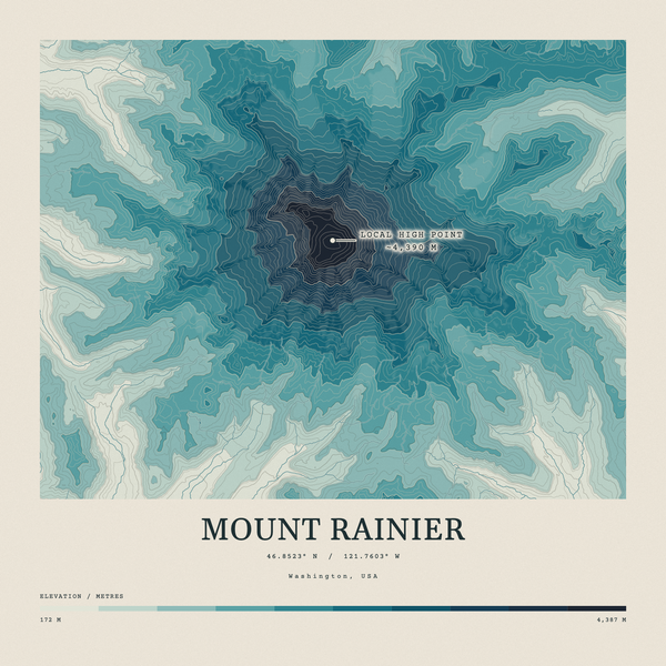 Mount Rainier — Contour Colour print in Fjord (square)