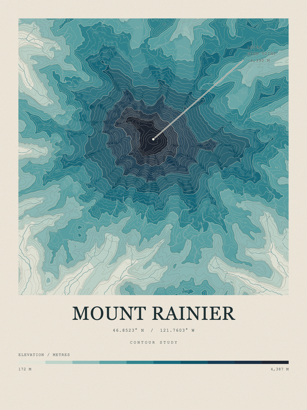 Mount Rainier — Contour Colour print in Fjord