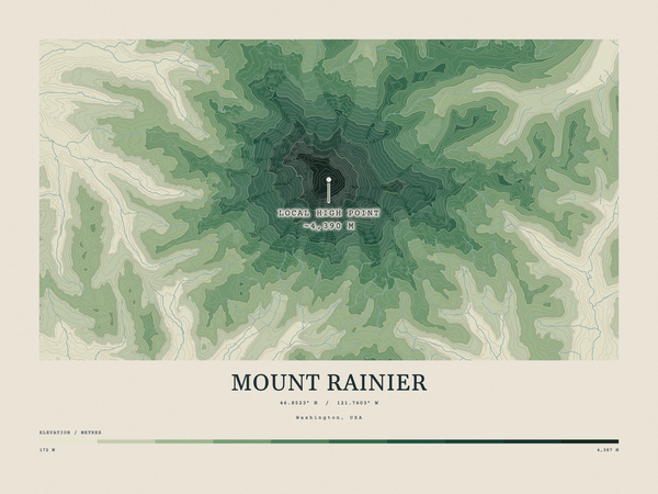 Mount Rainier — Contour Colour print in Forest Floor (landscape)