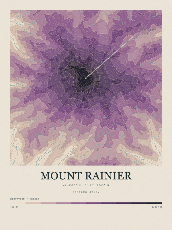Mount Rainier — Contour Colour print in Plum & Clay