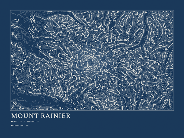 Mount Rainier — Ink print in Blueprint Dark (landscape)
