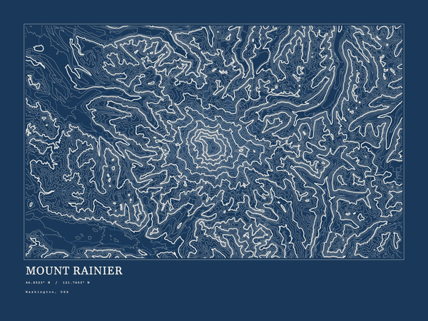 Mount Rainier — Ink print in Blueprint Dark (landscape)