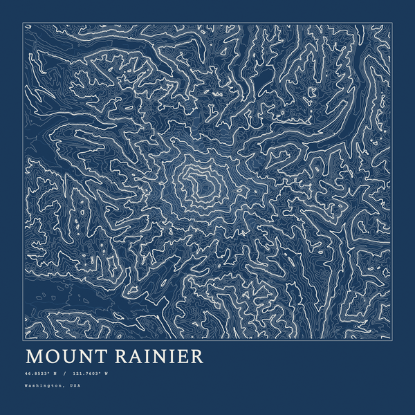 Mount Rainier — Ink print in Blueprint Dark (square)