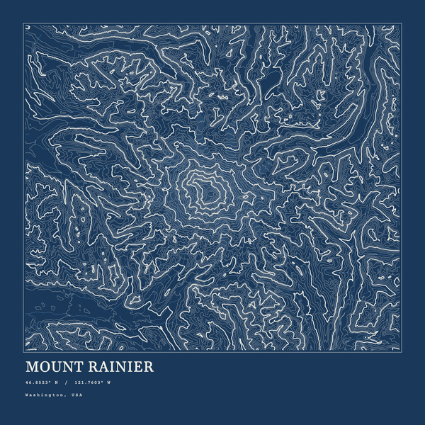 Mount Rainier — Ink print in Blueprint Dark (square)