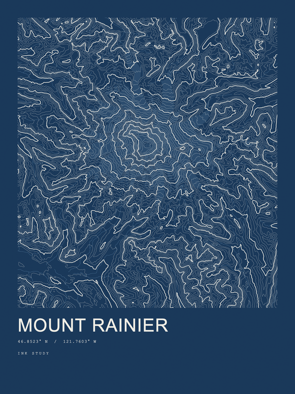 Mount Rainier — Ink print in Blueprint Dark