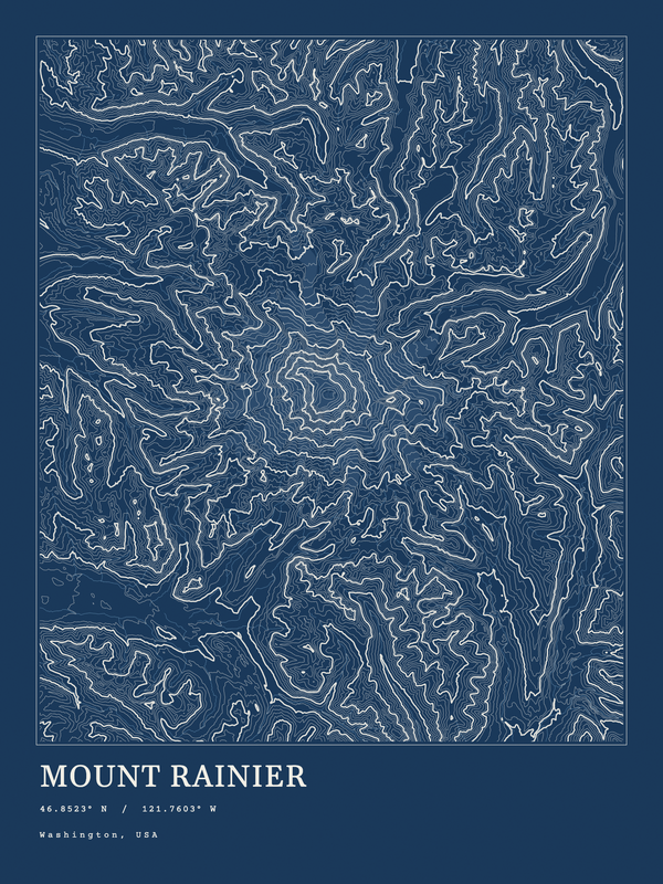 Mount Rainier — Ink print in Blueprint Dark