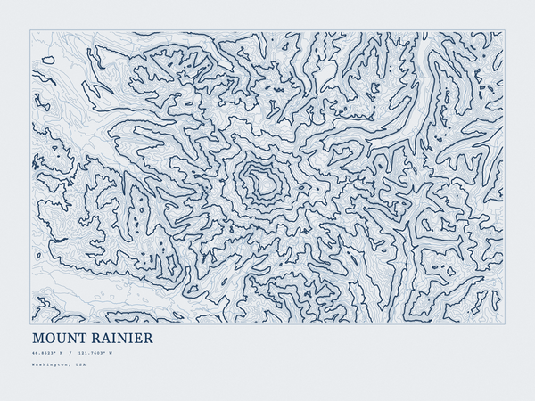 Mount Rainier — Ink print in Blueprint Light (landscape)