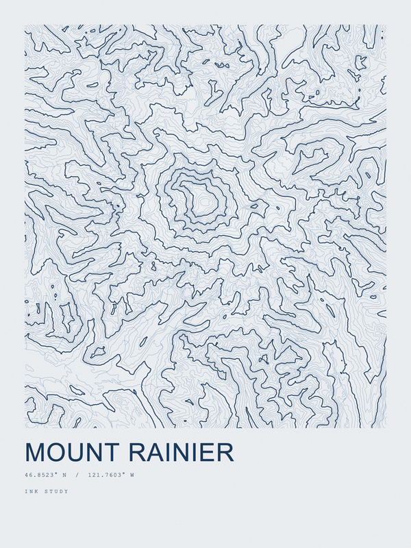 Mount Rainier — Ink print in Blueprint Light