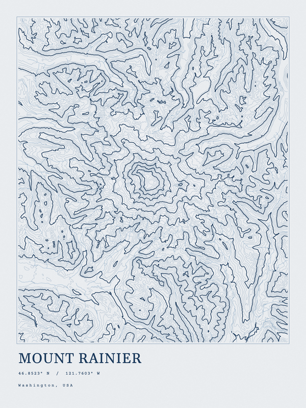 Mount Rainier — Ink print in Blueprint Light