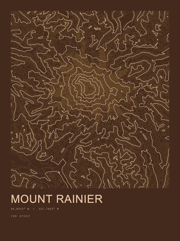 Mount Rainier — Ink print in Desert Dark