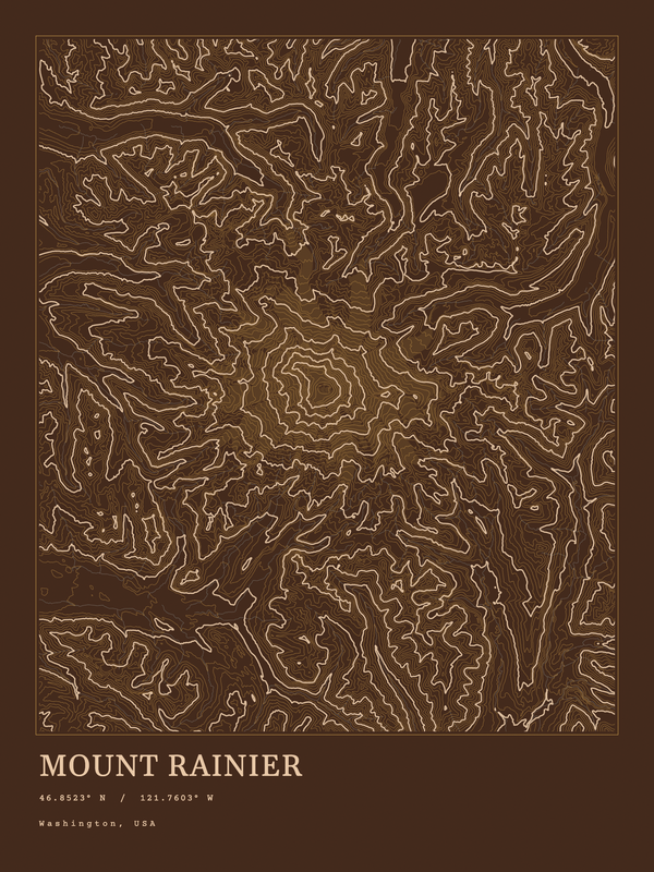 Mount Rainier — Ink print in Desert Dark