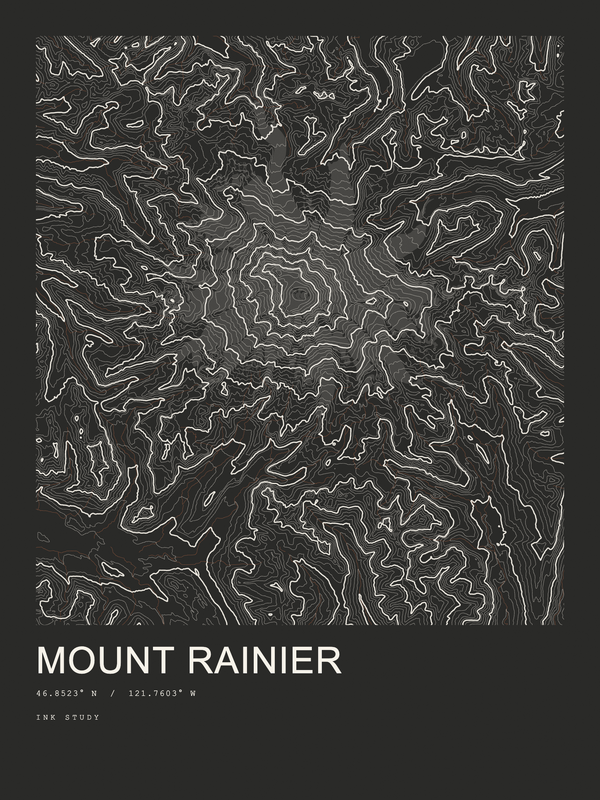 Mount Rainier — Ink print in Ink Dark