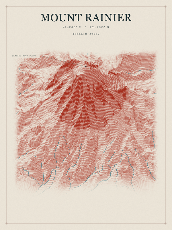 Mount Rainier — Red Relief print in Ember & Ochre