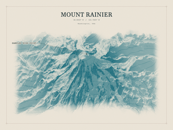 Mount Rainier — Red Relief print in Fjord (landscape)