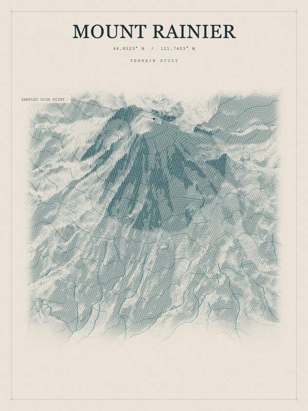 Mount Rainier — Red Relief print in Graphite