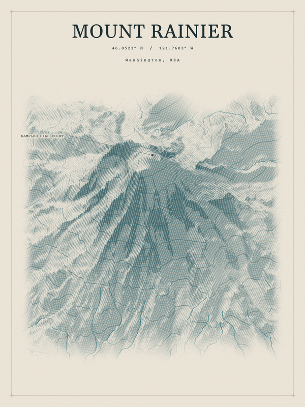 Mount Rainier — Red Relief print in Graphite