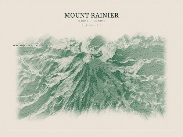 Mount Rainier — Red Relief print in Forest Floor (landscape)
