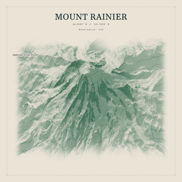 Mount Rainier — Red Relief print in Forest Floor (square)