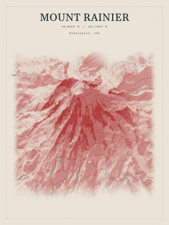 Mount Rainier — Red Relief print in Red Earth