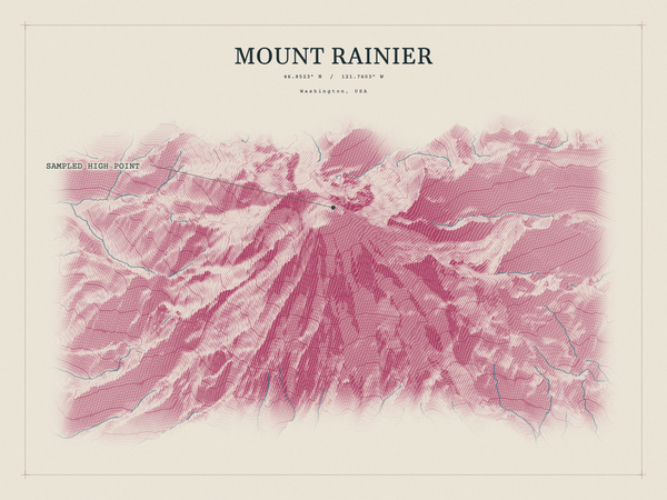 Mount Rainier — Red Relief print in Rose & Stone (landscape)