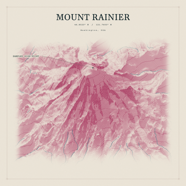 Mount Rainier — Red Relief print in Rose & Stone (square)