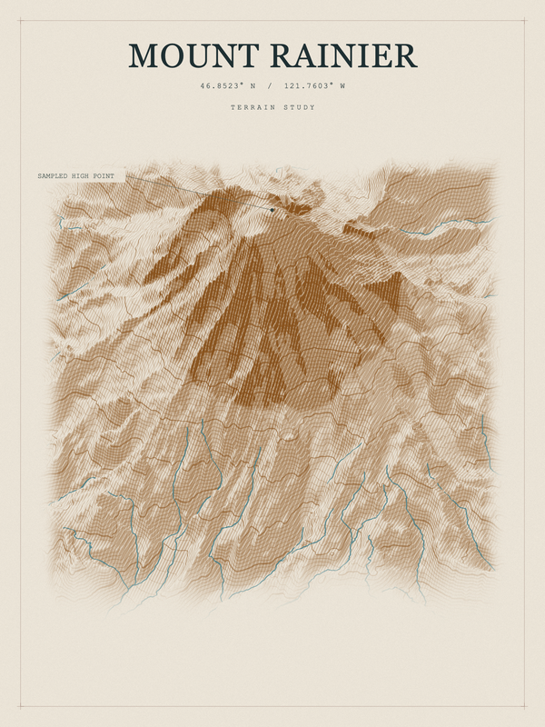 Mount Rainier — Red Relief print in Saffron & Slate