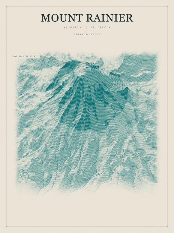 Mount Rainier — Red Relief print in Alpine Teal